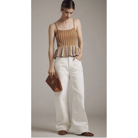 NWT Size L - Anthropologie Ruffled Peplum Knit Tank Beige (NWT US$ 98) - Picture 7 of 15